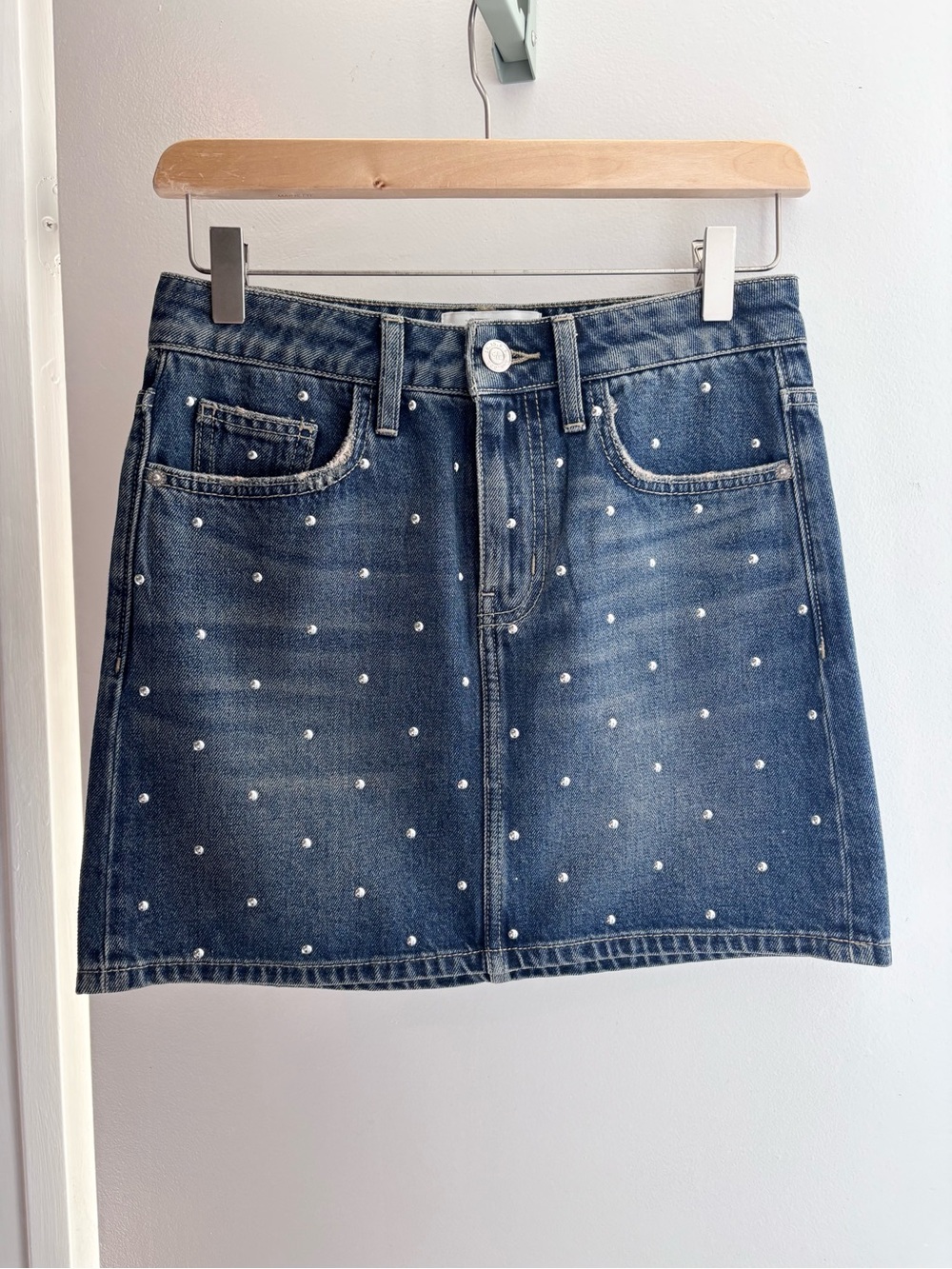 Current/Elliott Blue Denim Mini Skirt with Silver Studs